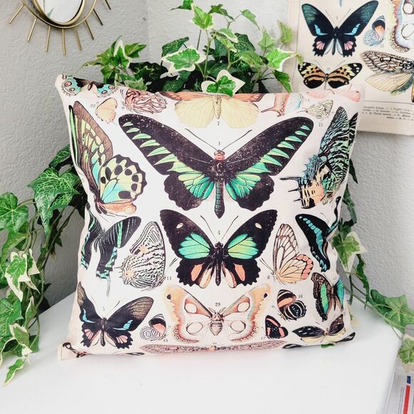 Accent Throw Pillowcase Botanical Butterflies Monarch Butterfly Cushion Cover - Picture 3 of 13
